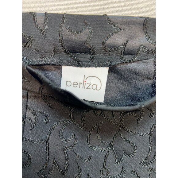 Perliza Women's A Line Formal Skirt 12 Lightweight Flat Front Black Floral Print - Picture 3 of 13